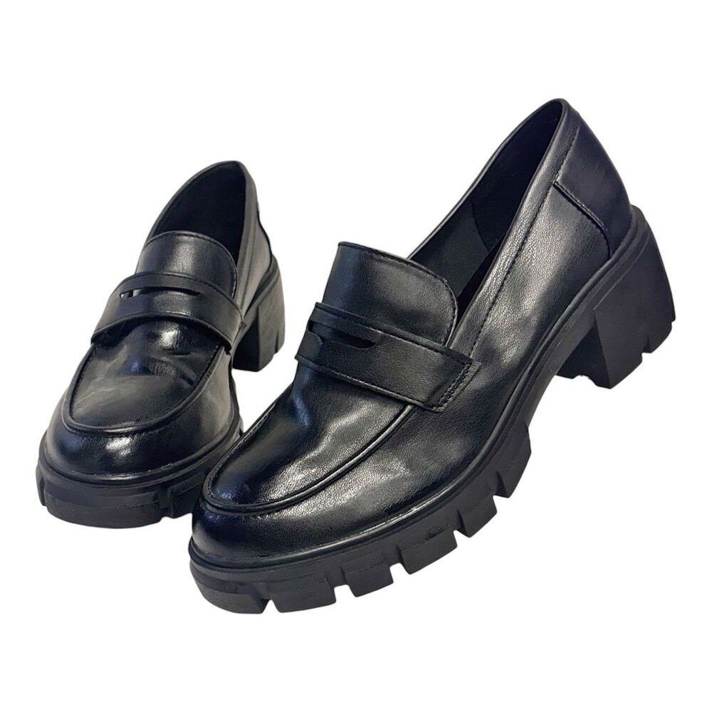 Cushionaire Pierce Platform Lug Sole Loafer Women’s 9.5W Black Shoes Chunky Heel